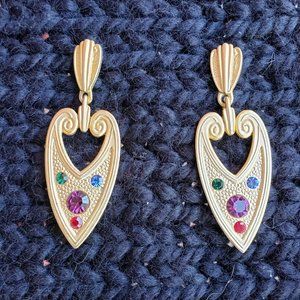 Vintage Art Deco Gold Earrings with Stones
